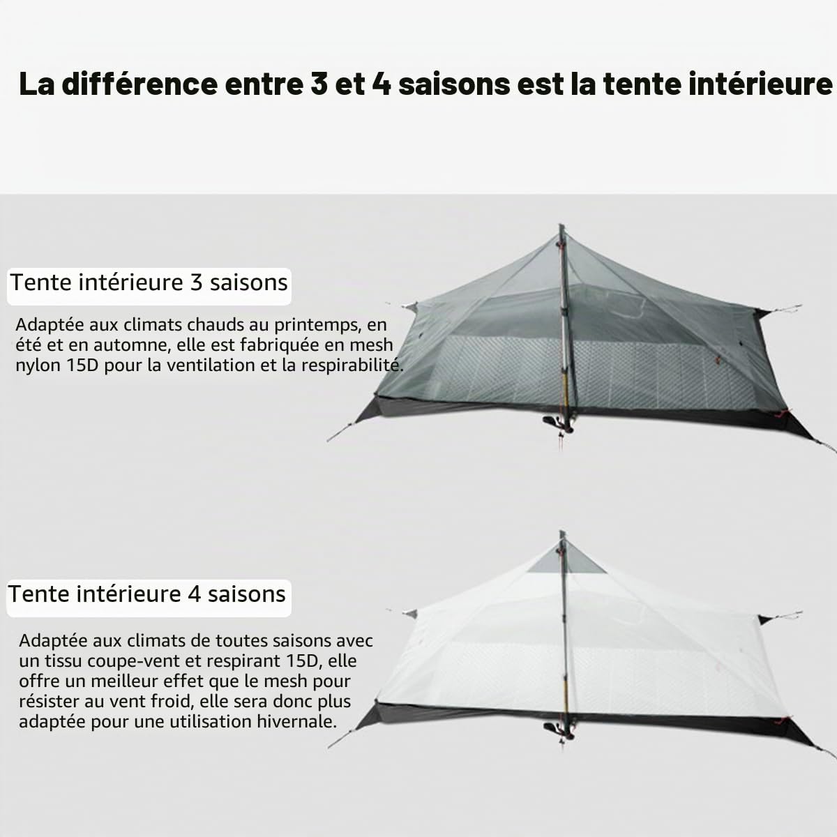 3F Lanshan1 Tente ultralégère 3/4 saisons portable pour 1 personne 15D Revêtement en silicone étanche Double couche Tente pour camping, escalade, randonnée Kaki 4 Saison