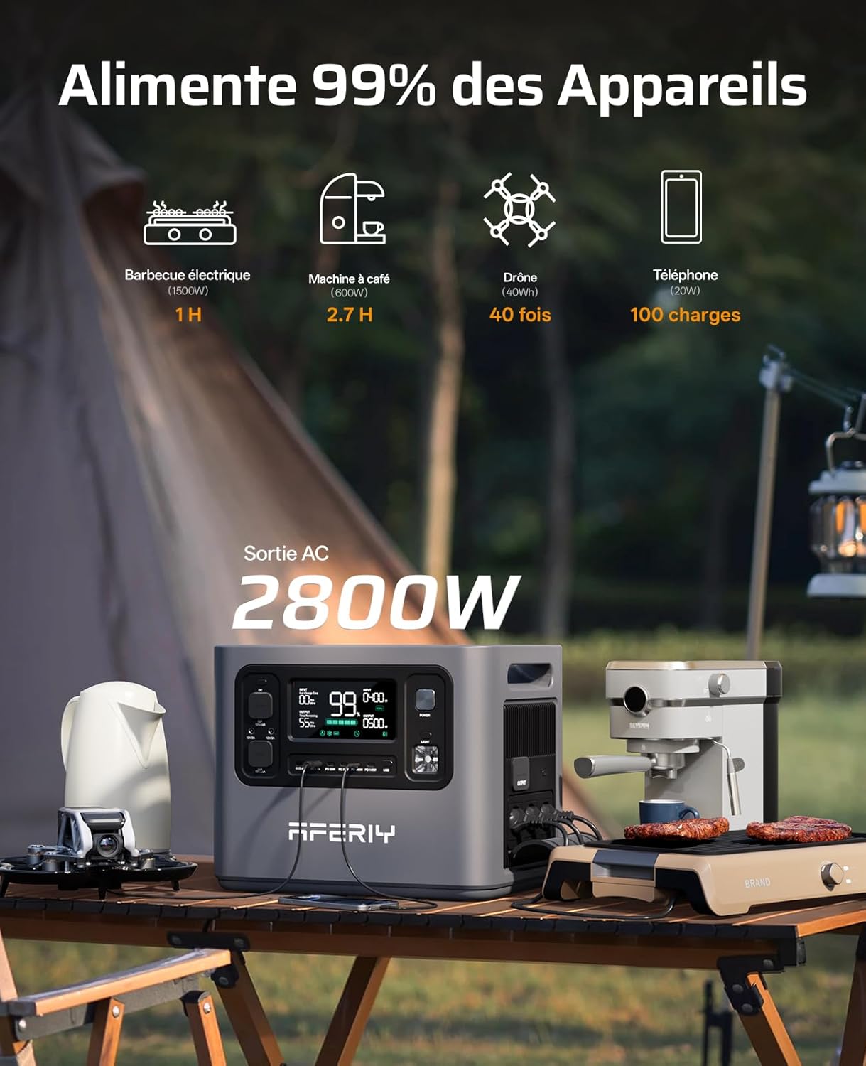 P280 Station Electrique Portable 2800W, Batterie Nomade 2048Wh Extensible à 10,24kWh avec 400W Panneau Solaire Portable, Generateur Solaire pour Usage Domestique/Camping-Car/Panne de Courant AF-P280+400W