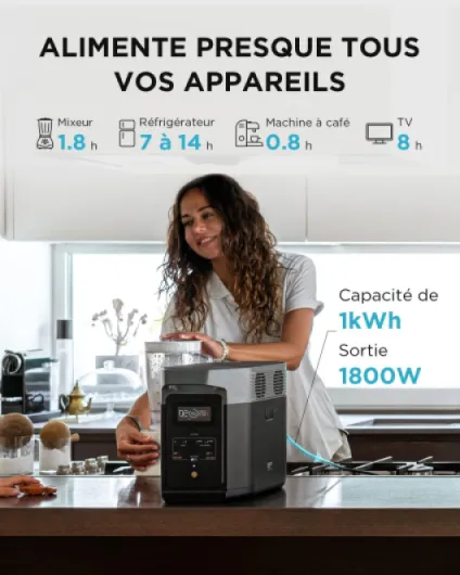 EcoFlow DELTA 2 Station électrique portable avec capacité évolutive de 1-3 kWh, batterie LFP, charge rapide, générateur solaire pour alimentation de secours domestique, balcon, camping et camping-cars
