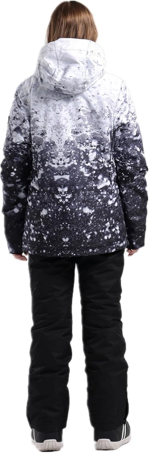 GSOU SNOW Ensemble Veste et Pantalon de Ski pour Femme, Combinaison de Ski 2 Pièces, à Capuche Imperméable Coupe-vent Respirant Chaud Isolé Froid de Montagne + Noir M