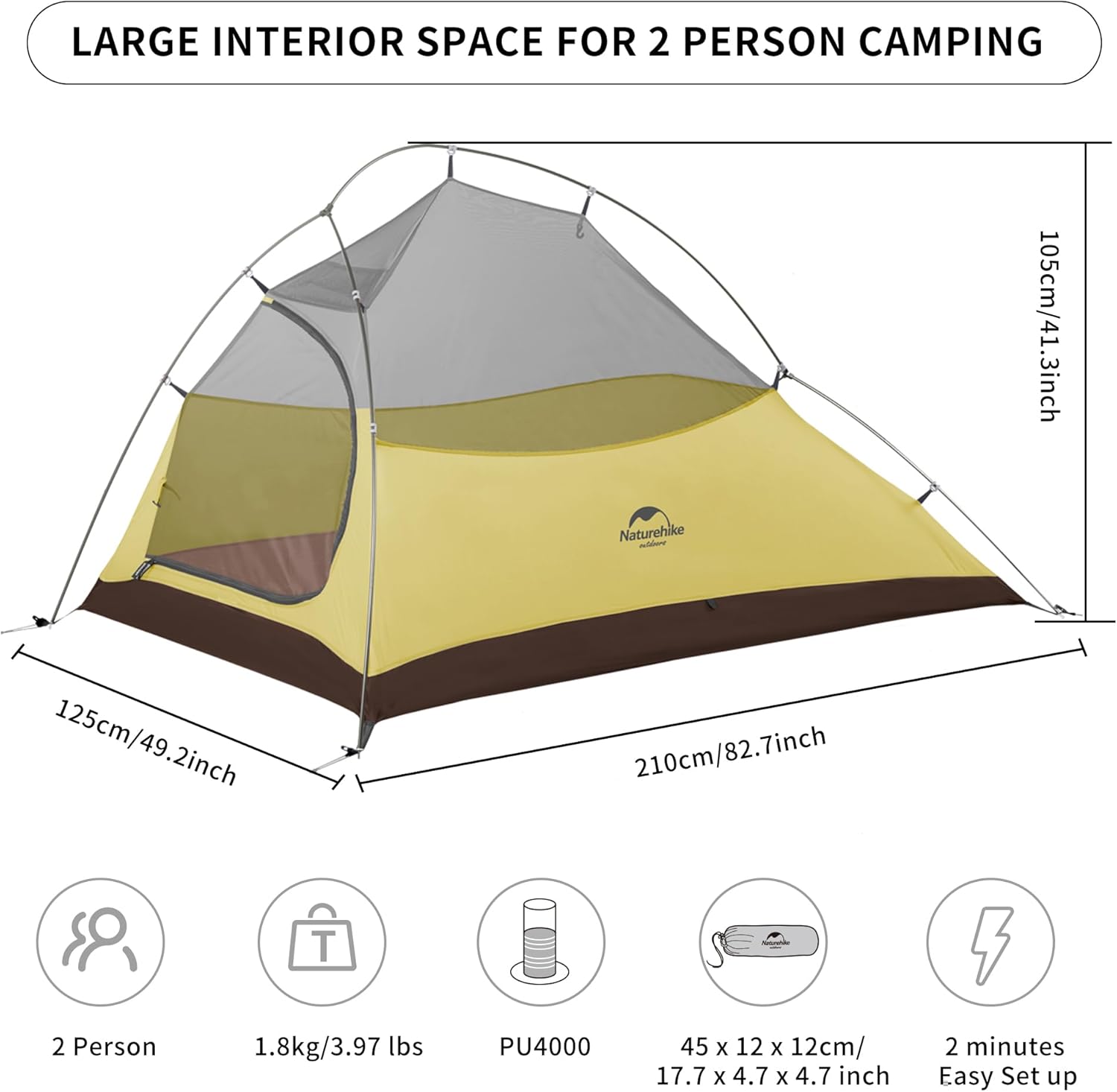 Cloud-Up 2 Tente de Camping 2 Personnes 3-4 Saison Sac à Dos Léger de Randonnée 20D Vert forêt