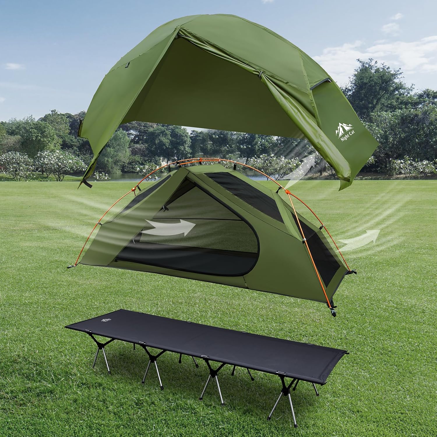 Tente 1 Personne Etanche: Tente Hors Sol avec Lit de Camp pour Randonnée Voyage dans l'herbe du Désert Terrain Boueux 220x80CM