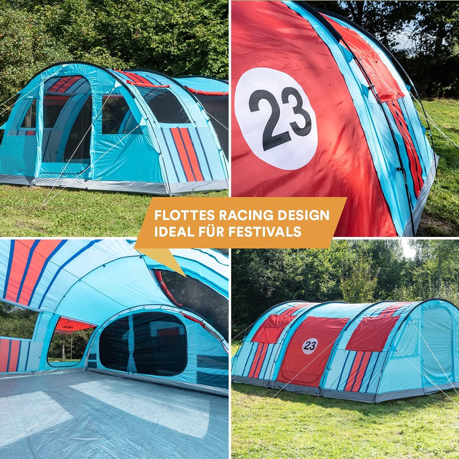 Tente Tunnel Gotland 6 Protect - Tente familiale pour 6 Personnes avec Sol Cousu, avec/sans Technologie Sleeper, étanche, Cabine Divisible - Tente de Camping Bleu - Design Racing