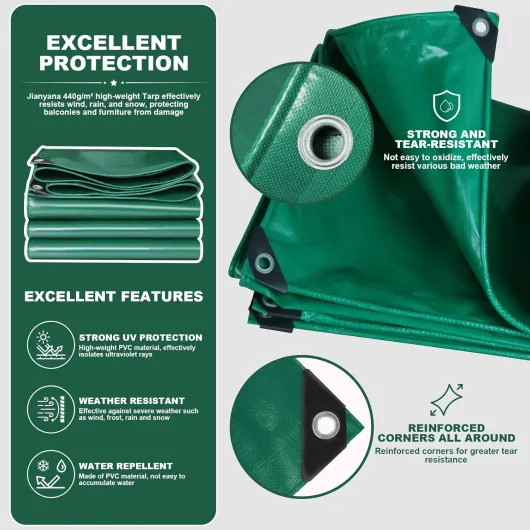 Baches imperméables pour Exterieur, 440 g/m² PVC bache de Protection Exterieur avec œillets renforcés pour Meubles, Vert (2 x 3 m) Vert 2 x 3m