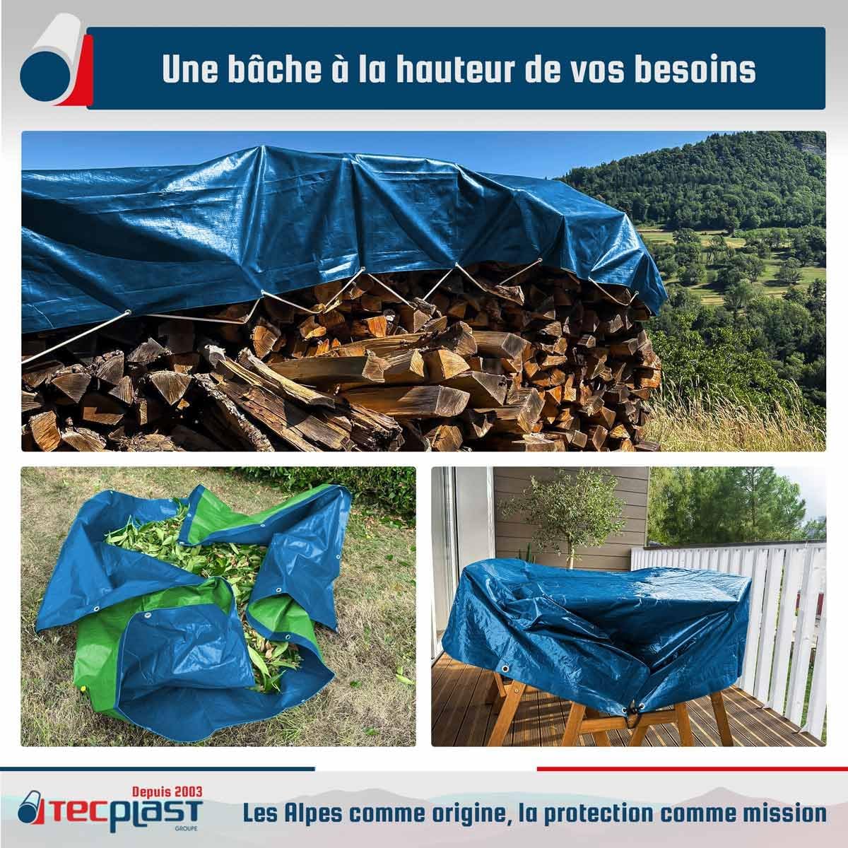 Bâche de Protection 6x10 m SR150MU Bleue et Verte - Haute Qualité - Bâche d'extérieur imperméable avec Oeillets Bicolore : Verte et Bleue 6x10 m