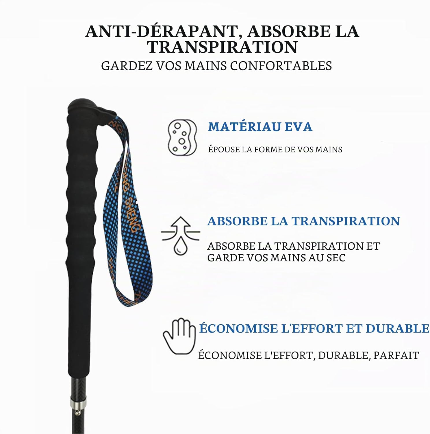 OKHEALING Lot de 2 bâtons de randonnée ultralégers pliables en fibre de carbone avec poignée anti-humidité et sac de rangement 120 cm