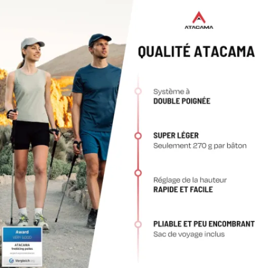 Bâtons de Randonnée Nordique – ultralégers, Pliables & télescopiques – Fibre de Carbone, poignées en liège – bâtons de Marche pour Homme & Femme (63–135 cm) CarbonMix 270 g, pliable