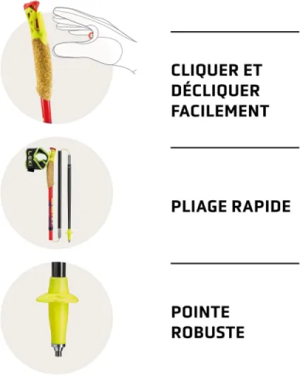 LEKI Ultratrail FX.One Bâtons de Trail pour Homme et Femme - Pliable en Carbone - Ultraléger - Longueur Fixe 120 cm rouge vif-violet-jaune néon