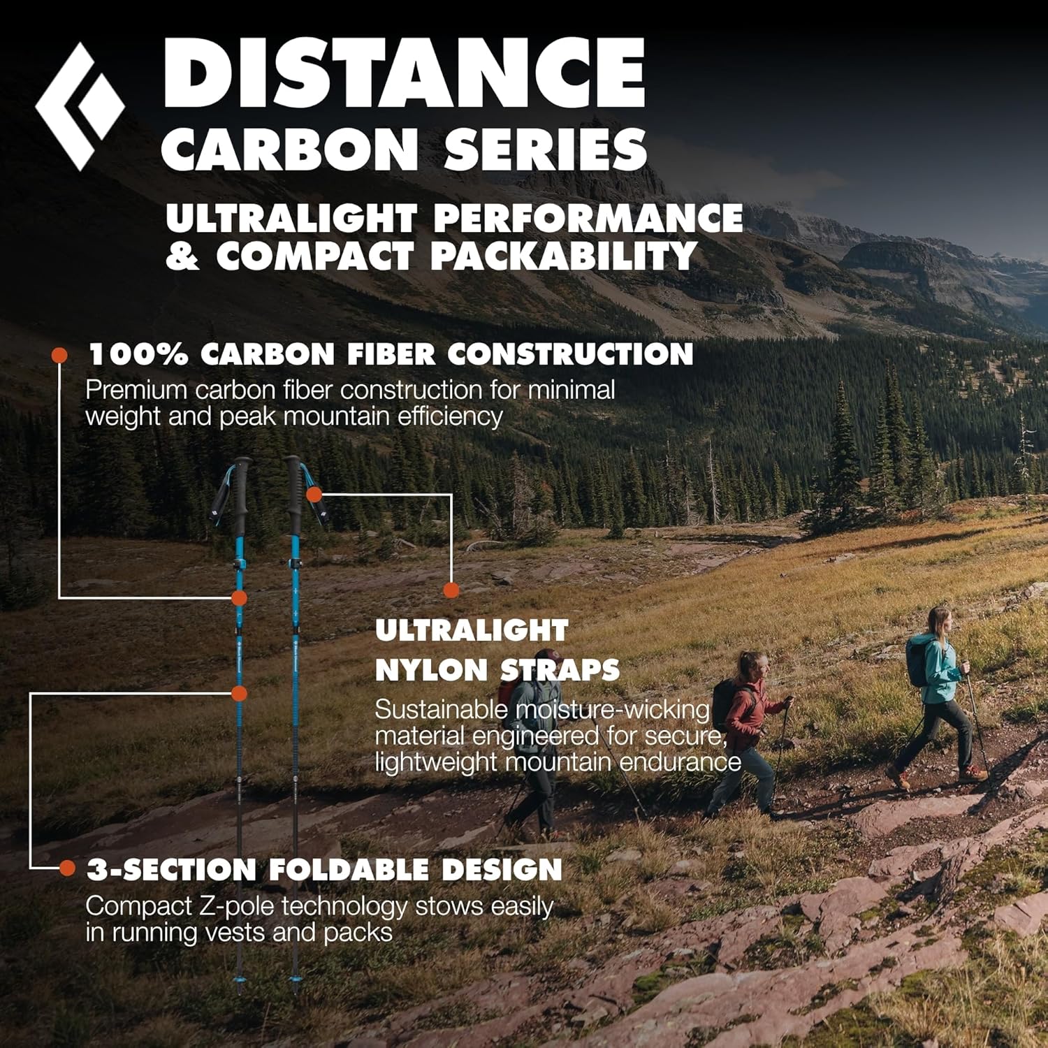 Distance Carbon FLZ Paire de bâtons de randonnée Pliables Ultra légers en Fibre de Carbone Longueur réglable Ciel désert 125 cm