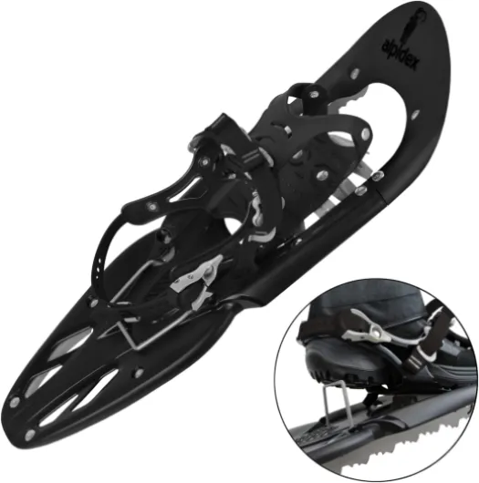 Raquette Neige Adulte 38-45 Sac Transport Bâtons Telescopiques Optionnel Black sans bâtons