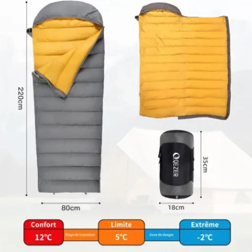 Test Sac de Couchage QEZER 500 g duvet : léger, chaud, mais pas pour l’expé hivernale