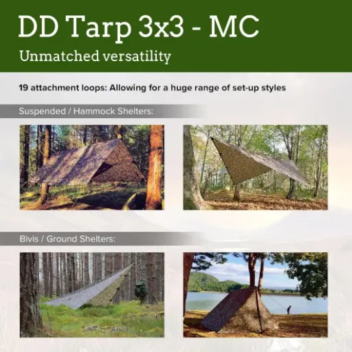 Test DD Tarp 3x3 – MC : la bâche camo solide pour bivouacs discrets