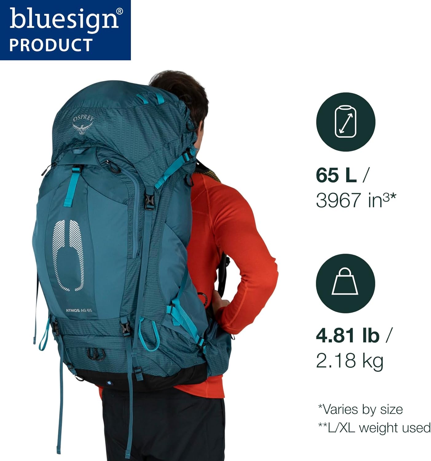 Atmos Ag 65l Men's Backpacking Backpack Sac à dos de randonnée Homme (lot de 1) Taille unique Noir