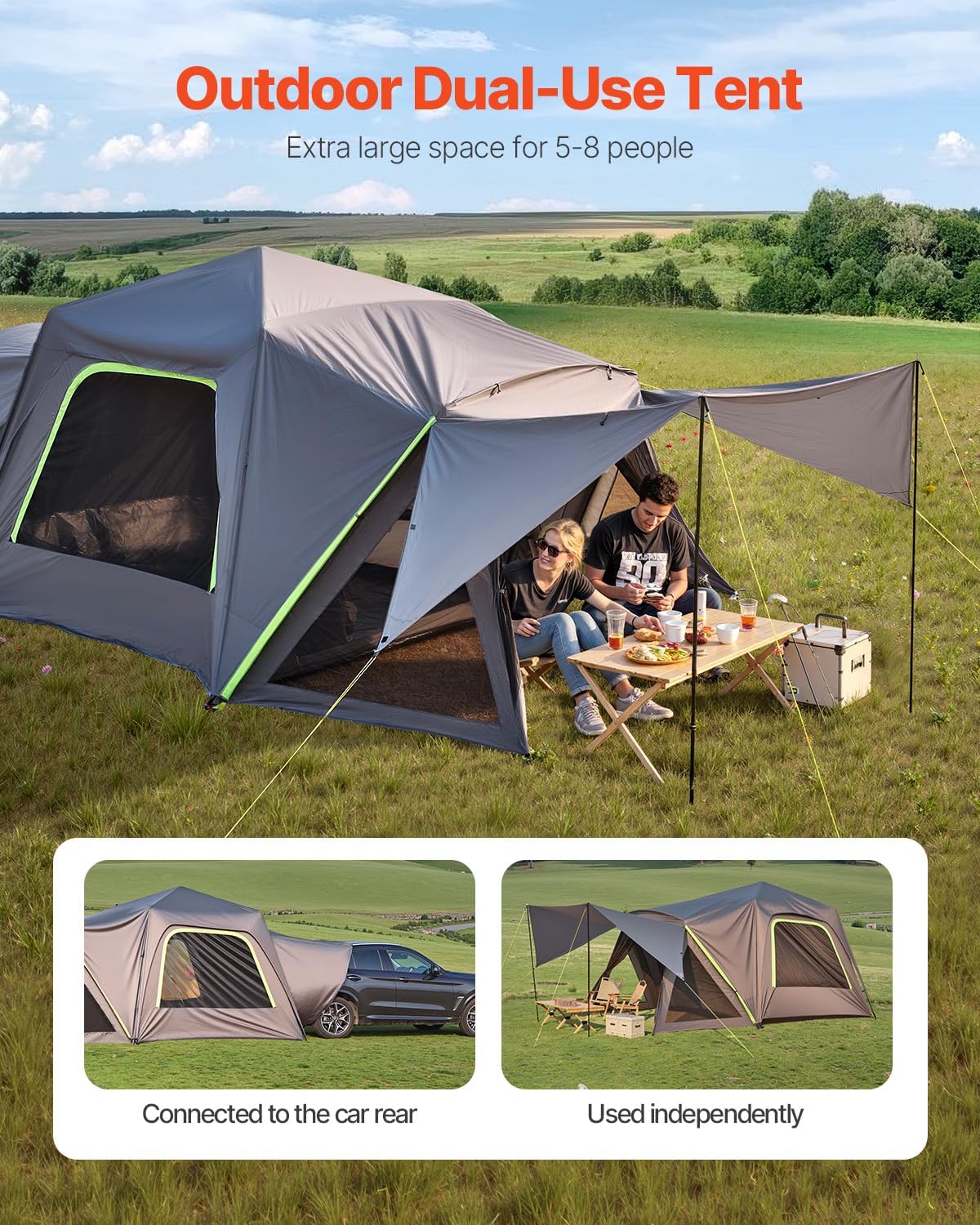 Tente de hayon SUV, 305x310 cm, Tente arrière SUV de Camping imperméable, Conception spacieuse à Double Couche pour 5-8 Personnes, avec auvent d'ombrage, fenêtres en Maille, Sac de Rangement