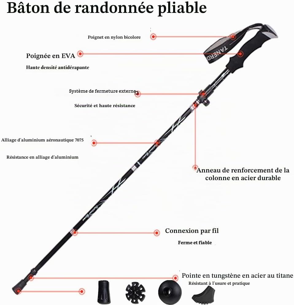 Bâton de Marche Pliable, Bâton de randonnée, Liège Respirant Poles Trekking Antichoc Antidérapant Bâton, Antichoc,Antiderapant pour Marche Nordique, Alpinisme, Ski, Trekking Bleu*1 PCS