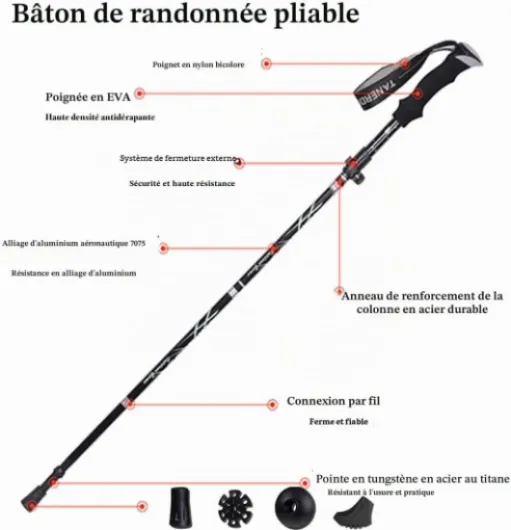 Bâton de Marche Pliable, Bâton de randonnée, Liège Respirant Poles Trekking Antichoc Antidérapant Bâton, Antichoc,Antiderapant pour Marche Nordique, Alpinisme, Ski, Trekking Bleu*1 PCS