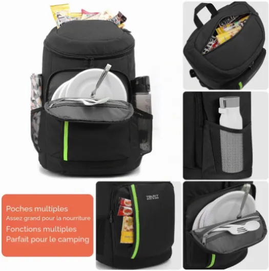 Sac à Dos Isotherme isolé 30 canettes Sac à Dos léger avec Sac Isotherme pour Hommes, Femmes pour déjeuner, Pique-Nique, randonnée, Plage, Parc ou Excursions d'une journée Noir