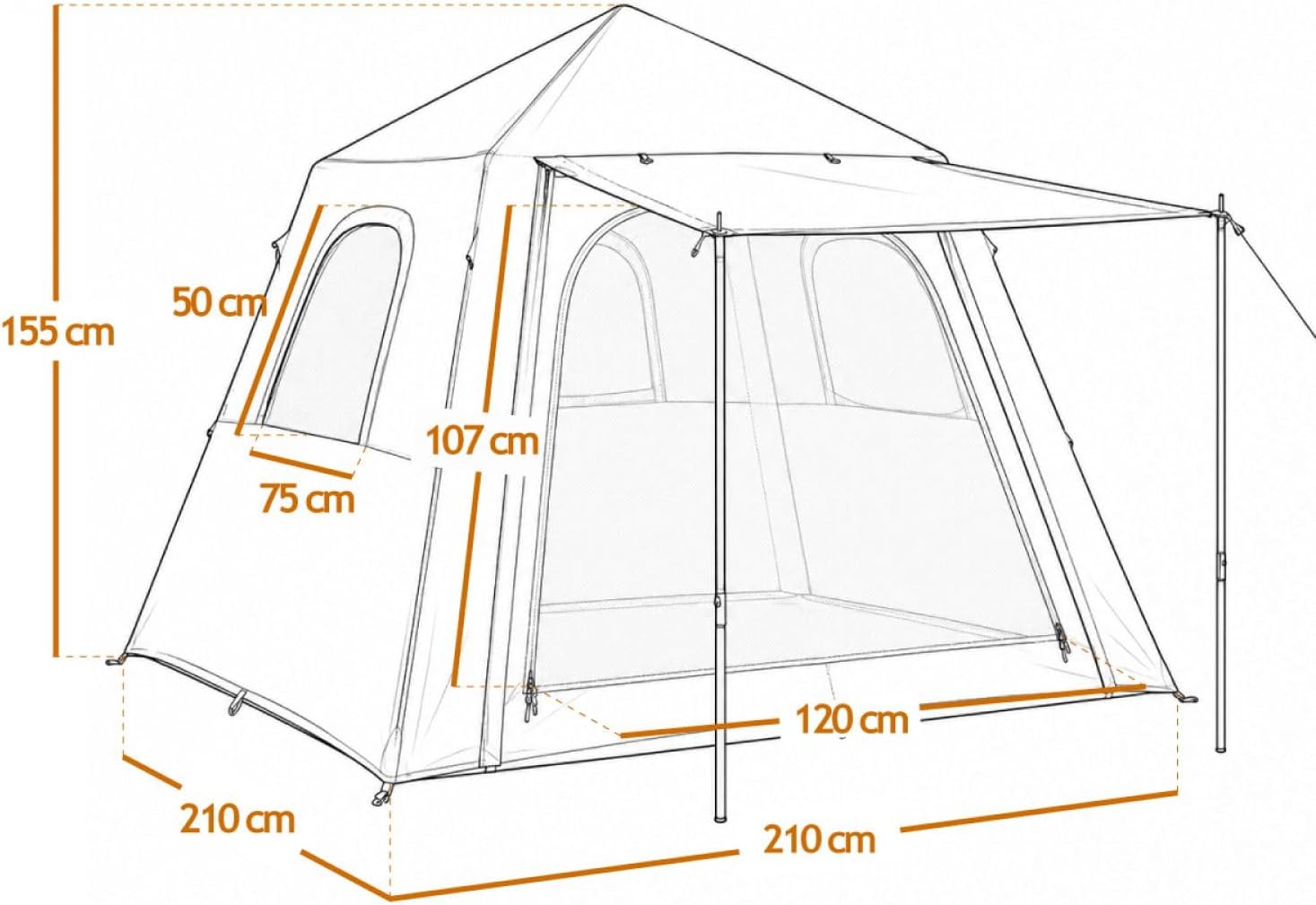 Tente de Camping Gonflable 2 à 3 Personnes avec auvent, Pompe et Sac de Transport - 2.10 x 2.10 x 1.55 m - Beige