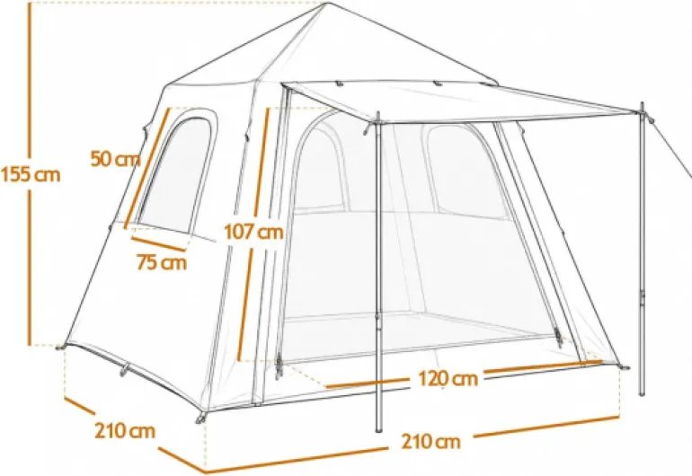 Tente de Camping Gonflable 2 à 3 Personnes avec auvent, Pompe et Sac de Transport - 2.10 x 2.10 x 1.55 m - Beige