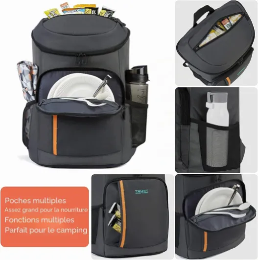 Sac à Dos Isotherme isolé 30 canettes Sac à Dos léger avec Sac Isotherme pour Hommes, Femmes pour déjeuner, Pique-Nique, randonnée, Plage, Parc ou Excursions d'une journée Gris foncé
