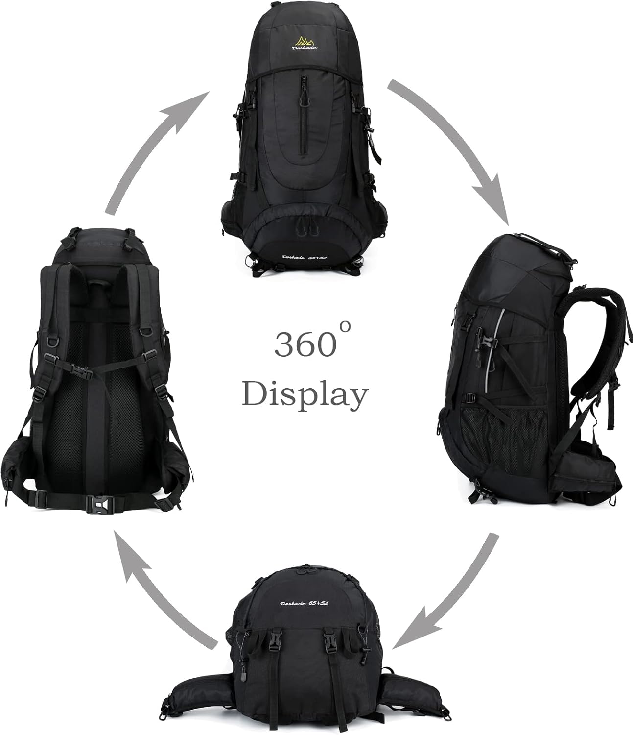 70L Sac à Dos Trekking Camping Voyage Randonnée Grand pour Homme Femme XL Noir