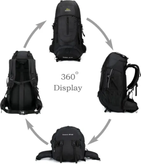 70L Sac à Dos Trekking Camping Voyage Randonnée Grand pour Homme Femme XL Noir