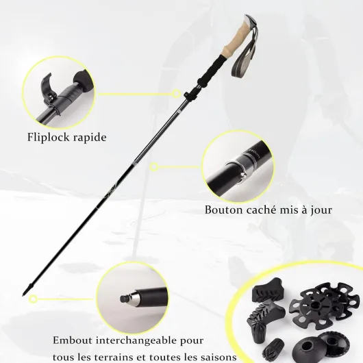 Bâtons de Randonnée 2 PCS Bâtons de Marche Telescopique Bâtons Nordique en Aluminium Réglable de 36 à 130 cm Ultraléger Antichoc Antidérapant Canne de Marche,Idéal pour Randonnées,Camping,Ski