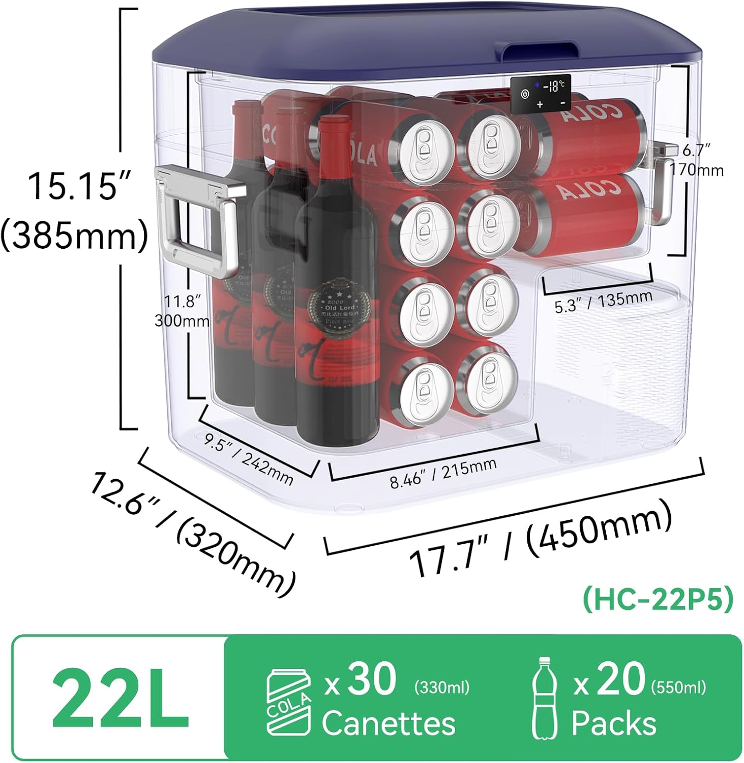 BINGI Glacière Electrique Voiture 22L Silencieuse (≤45dB) Réfrigérateur de Voiture à Compression -18°C à +15°C, 12V/24V/220V, Pour Van, Camion, Bateau,Voiture, Maison, Dortoir, Pique-nique, Camping 22L Bleu
